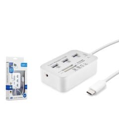Hadron HDX7029 Type-C 3.1 - 3xUSB 3.0 Hub + MS/SD/M2/TF Kart Okuyuculu Type Çoklayıcı - Beyaz