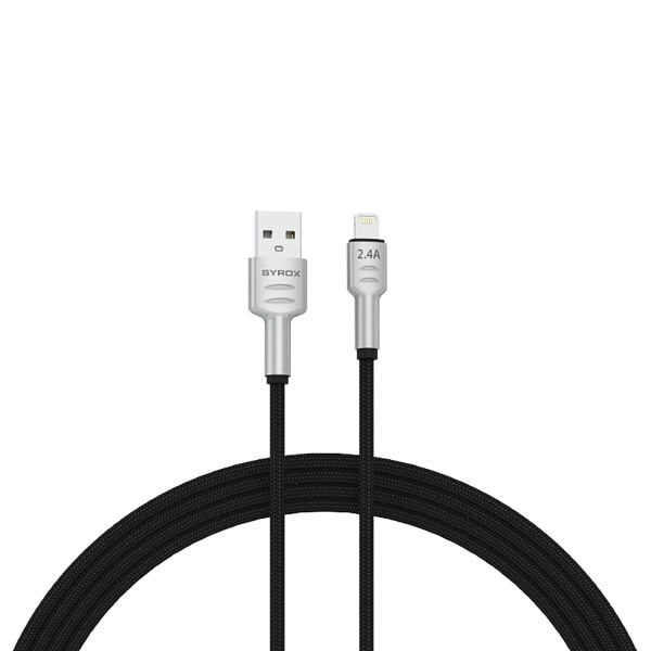Syrox C133AL 2.4A 1.18mt Örgülü USB - Lightning Şarj & Data Kablosu - Siyah