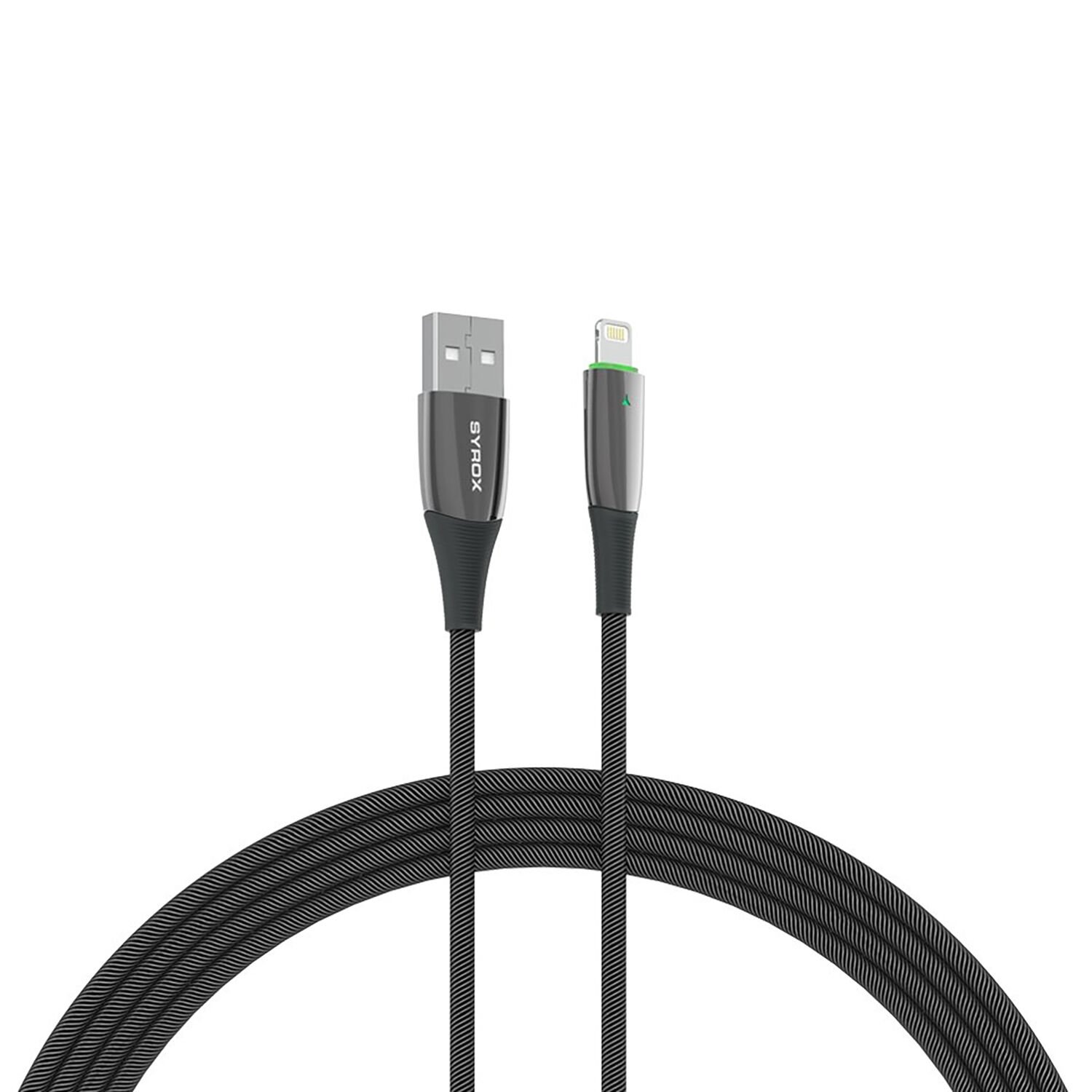 Syrox C134AL 2.4A 1.20mt Ledli Örgülü USB-A - Lightning Şarj & Data Kablosu - Siyah