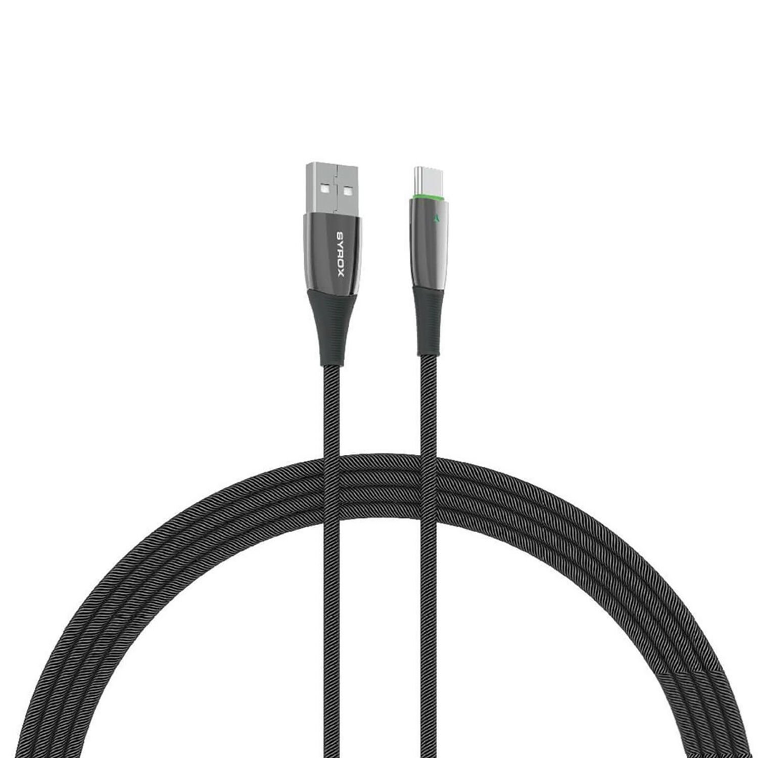 Syrox C134AT 3.0A 1.20mt Ledli Örgülü Metal Başlı USB-A - Type-C Şarj & Data Kablosu - Siyah