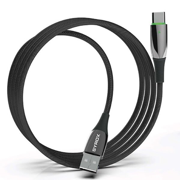 Syrox C134AT 3.0A 1.20mt Ledli Örgülü Metal Başlı USB-A - Type-C Şarj & Data Kablosu - Siyah