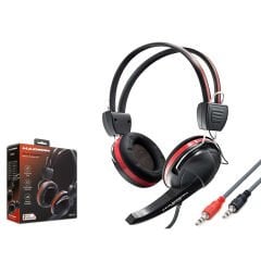 Hadron HD1105 Mikrofonlu 2x3.5mm AUX 2.20mt Örgülü Kablolu Kulaküstü Kulaklık - Kırmızı-Siyah