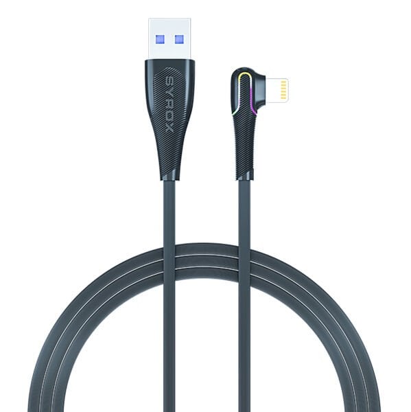 Syrox C106 2.0A 1mt RGB Ledli USB-A - 90° Lightning Şarj & Data Kablosu - Siyah