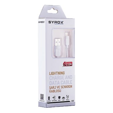 Syrox C12 2.0A 1mt USB-A - Lightning Şarj Kablosu - Beyaz