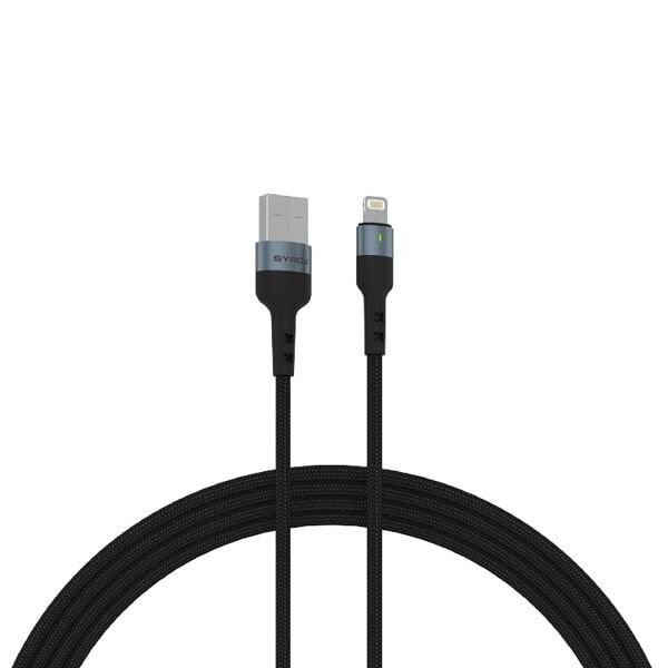 Syrox C135AL 2.4A 1.20mt Ledli Örgülü USB-A - Lightning Şarj & Data Kablosu - Siyah