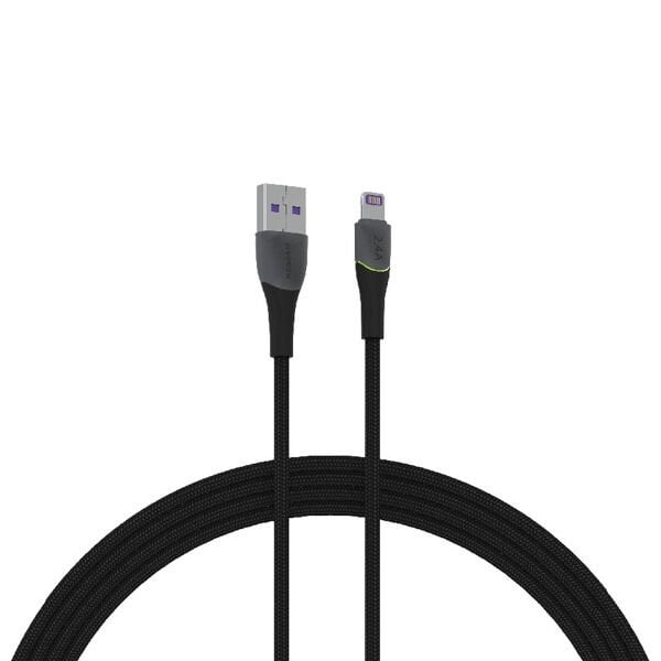 Syrox C136AL 2.4A 1.21mt RGB Ledli Örgülü USB-A - Lightning Şarj & Data Kablosu - Siyah