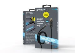 Syrox C141TL 30W PD 1.21mt Dijital Ekranlı Örgülü Type-C - Lightning Şarj & Data Kablosu - Siyah