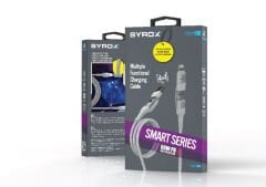 Syrox C142 60W PD 1.21mt Type-C - USB-A & Type-C - Lightning Dönüştürücülü Örgülü Type-C - Type-C Şarj & Data Kablosu - Gri