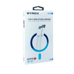 Syrox C146 60W PD 1mt Örgülü Type-C - Type-C Şarj & Data Kablosu - Beyaz