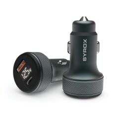 Syrox SC30B 3.1A 30W PD Q.C. 3.0 1xType-C + 1xUSB-A Çıkışlı Hızlı Araç Şarj Cihazı - Siyah