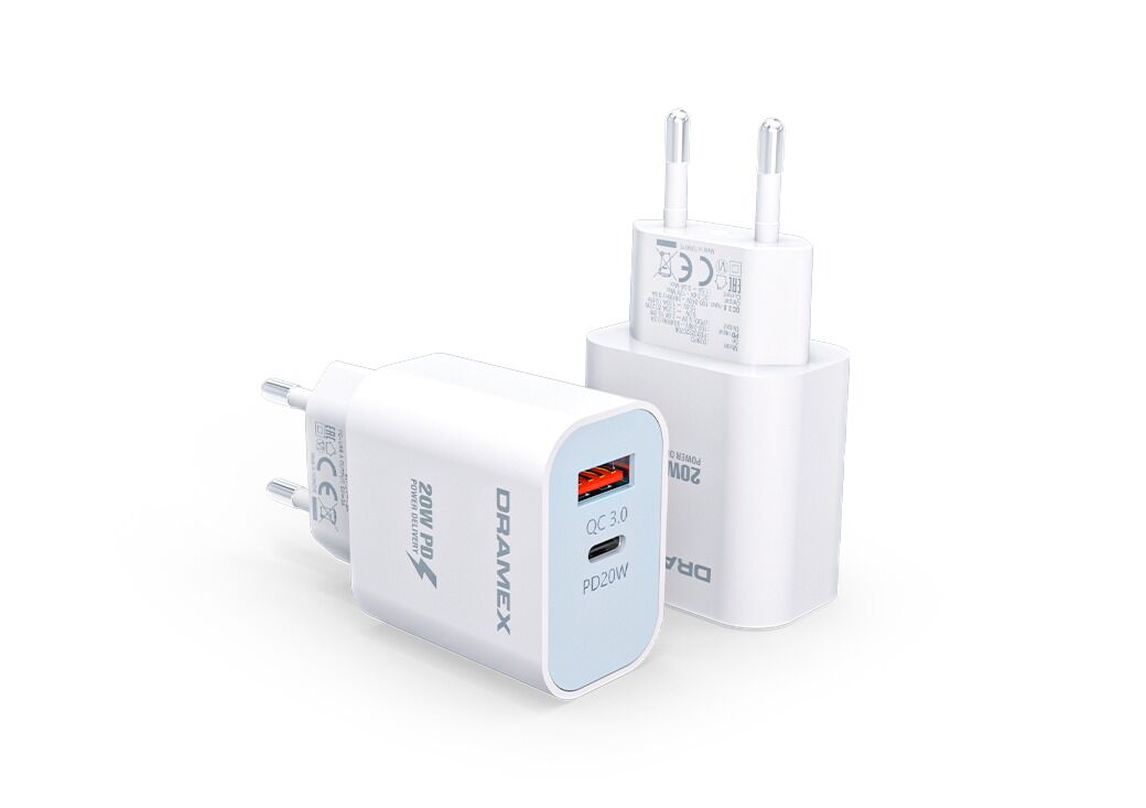 Dramex DPQ20B Quantum 20W PD QC 3.0 1xUSB-A + 1xType-C Port Çıkışlı Şarj Cihazı - Beyaz