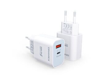 Dramex DPQ20B Quantum 20W PD QC 3.0 1xUSB-A + 1xType-C Port Çıkışlı Şarj Cihazı - Beyaz