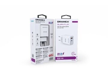 Dramex DPQ20B Quantum 20W PD QC 3.0 1xUSB-A + 1xType-C Port Çıkışlı Şarj Cihazı - Beyaz