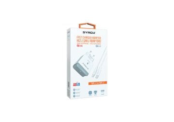 Syrox PD18T 3.0A 18W PD 1mt Type-C - Type-C Kablolu 1xType-C Port Çıkışlı Şarj Cihazı - Beyaz