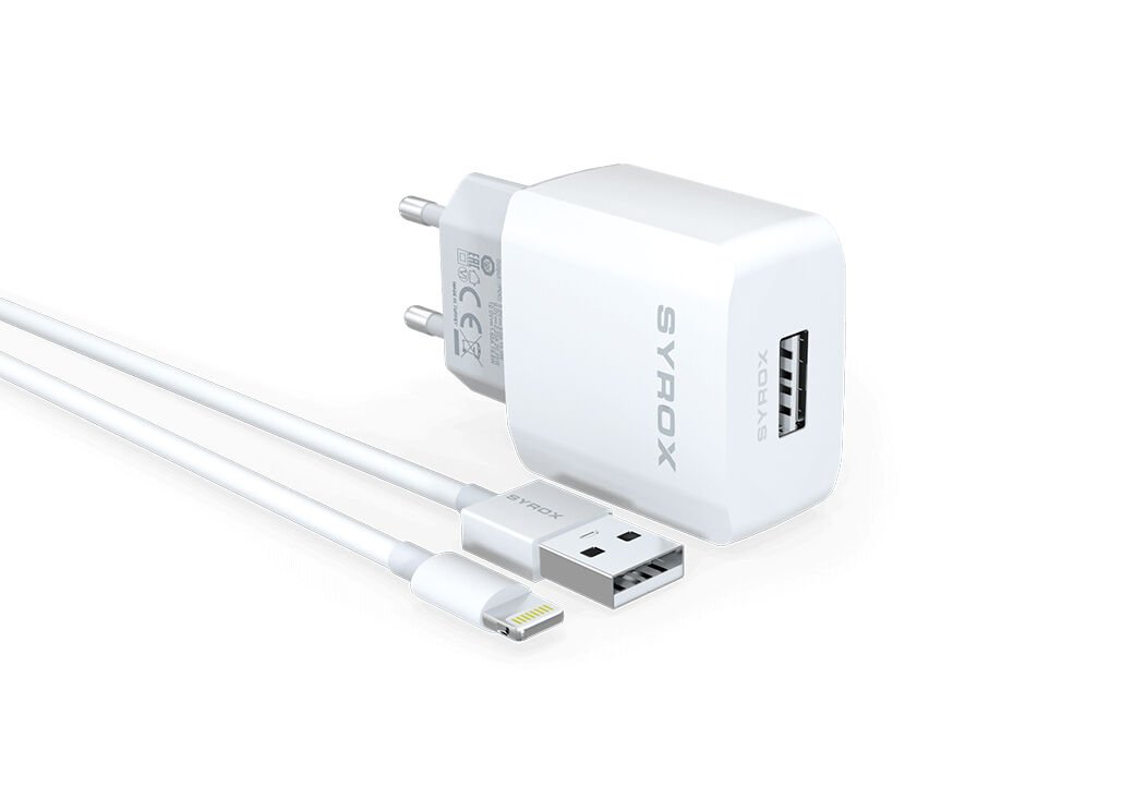 Syrox J46 1.6A 1mt USB-A - Lightning Kablolu 1xUSB-A Port Çıkışlı Şarj Cihazı - Beyaz