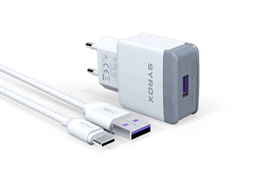 Syrox Q32 3.0A 18W 1mt USB-A - Type-C Kablolu 1xUSB-A Port Çıkışlı Şarj Cihazı - Beyaz