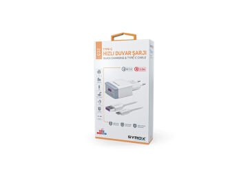 Syrox Q32 3.0A 18W 1mt USB-A - Type-C Kablolu 1xUSB-A Port Çıkışlı Şarj Cihazı - Beyaz