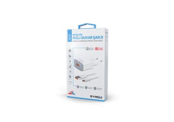 Syrox Q20 2.0A 1mt USB-A - Micro USB Kablolu 1xUSB-A Port Çıkışlı Şarj Cihazı - Beyaz