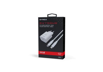 Syrox PD20L 3.0A 20W PD 1mt Type-C - Lightning Kablolu 1xType-C Port Çıkışlı Şarj Cihazı - Beyaz