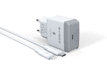 Syrox PD18L 3.0A 18W PD 1mt Type-C - Lightning Kablolu 1xType-C Port Çıkışlı Şarj Cihazı - Beyaz