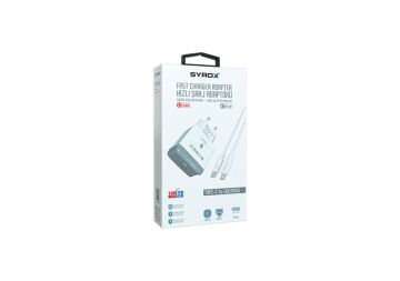 Syrox PD18L 3.0A 18W PD 1mt Type-C - Lightning Kablolu 1xType-C Port Çıkışlı Şarj Cihazı - Beyaz