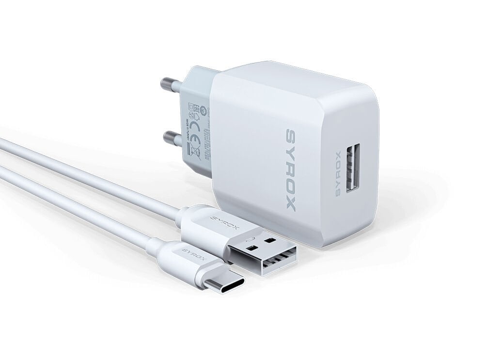 Syrox J48 2.6A 1mt USB-A - Type-C Kablolu 1xUSB-A Port Çıkışlı Şarj Cihazı - Beyaz