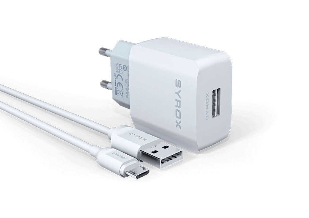 Syrox J47 2.6A 1mt USB-A - Micro USB Kablolu 1xUSB-A Port Çıkışlı Şarj Cihazı - Beyaz