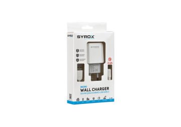 Syrox J47 2.6A 1mt USB-A - Micro USB Kablolu 1xUSB-A Port Çıkışlı Şarj Cihazı - Beyaz