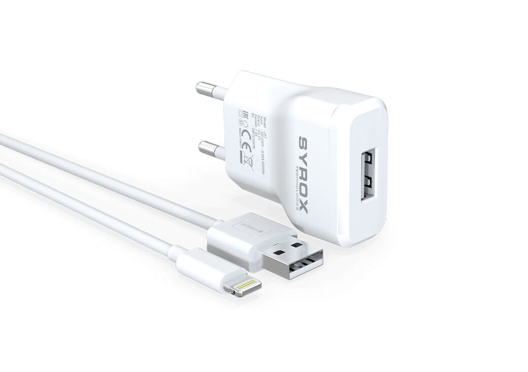 Syrox J17 1.0A 1mt USB-A - Lightning Kablolu 1xUSB-A Port Çıkışlı Şarj Cihazı - Beyaz