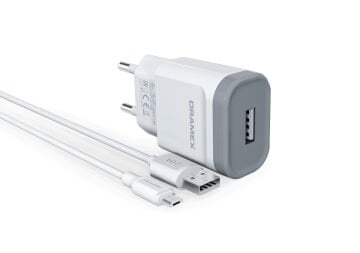 Dramex D21M 2.0A 1mt USB-A - Micro USB Kablolu 1xUSB-A Port Çıkışlı Şarj Cihazı - Beyaz