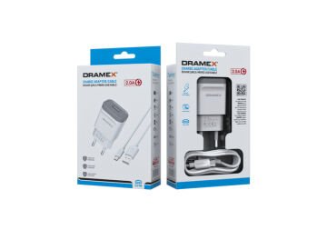 Dramex D21M 2.0A 1mt USB-A - Micro USB Kablolu 1xUSB-A Port Çıkışlı Şarj Cihazı - Beyaz