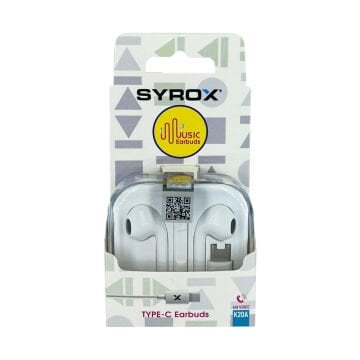 Syrox K20 Earbuds 1.20mt Type-C Kablolu Mikrofonlu Kulakiçi Kulaklık - Beyaz