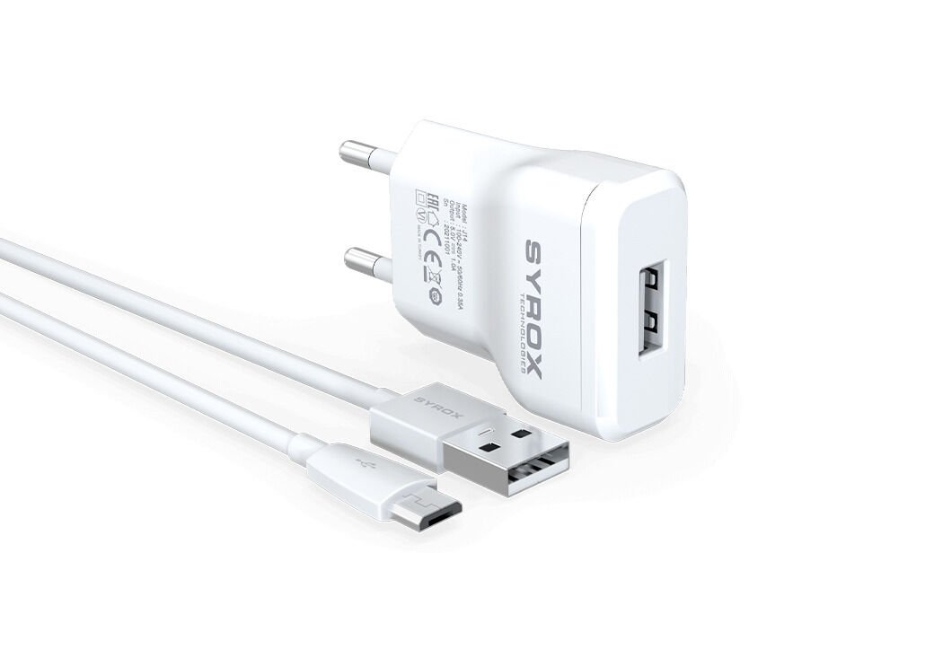 Syrox J14 1.0A 1mt USB-A - Micro USB 1xUSB-A Port Çıkışlı Şarj Cihazı - Beyaz