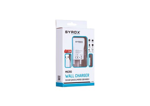 Syrox J14 1.0A 1mt USB-A - Micro USB 1xUSB-A Port Çıkışlı Şarj Cihazı - Beyaz
