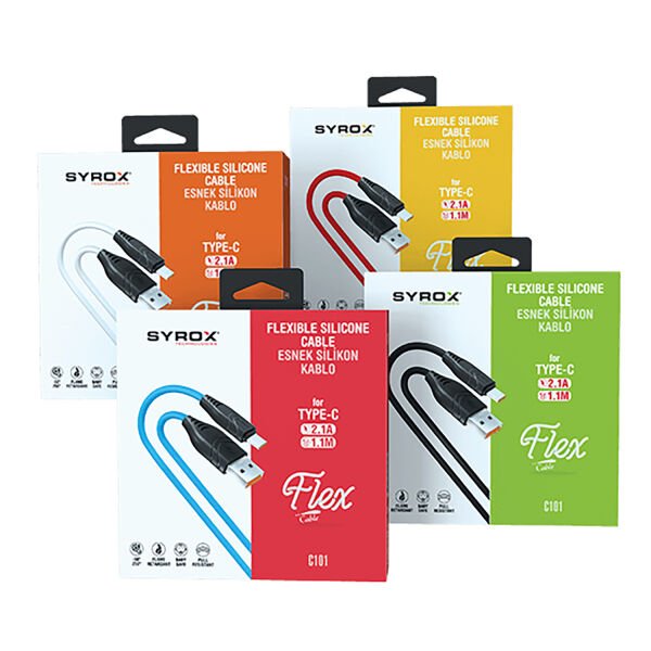 Syrox C101 2.1A 1mt USB-A - Type-C Şarj & Data Kablosu - Kırmızı