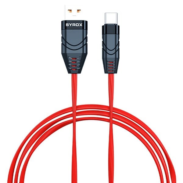 Syrox C102 2.1A 1mt Yassı USB-A - Type-C Şarj & Data Kablosu - Kırmızı