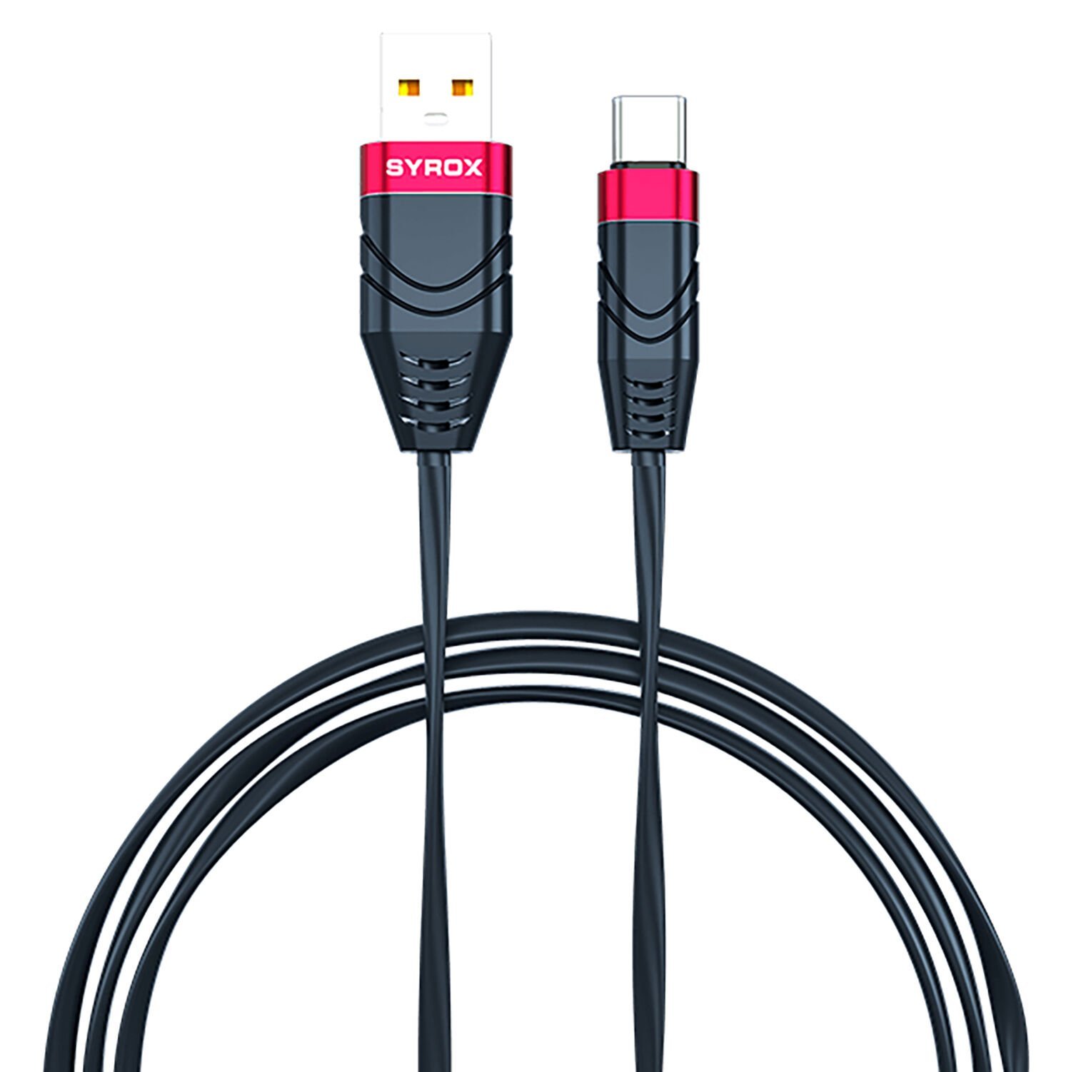 Syrox C102 2.1A 1mt Yassı USB-A - Type-C Şarj & Data Kablosu - Siyah
