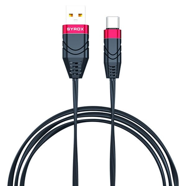 Syrox C102 2.1A 1mt Yassı USB-A - Type-C Şarj & Data Kablosu - Siyah