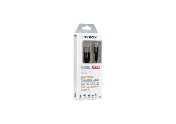 Syrox C88 2.0A 1mt Metal Başlıklı USB-A - Lightning Şarj & Data Kablosu - Kırmızı