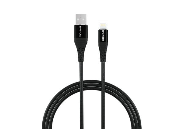 Syrox C88 2.0A 1mt Metal Başlıklı USB-A - Lightning Şarj & Data Kablosu - Siyah