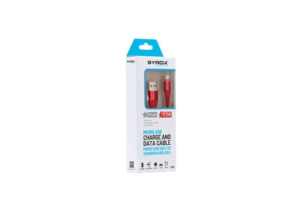 Syrox C89 2.0A 1mt Metal Başlıklı USB-A - Micro USB Şarj & Data Kablosu - Kırmızı