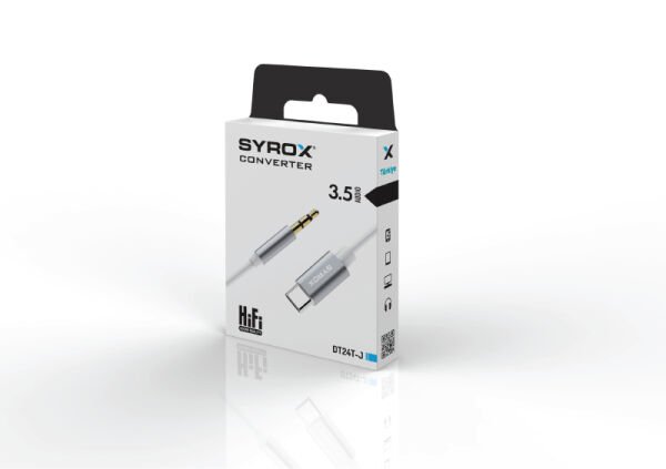 Syrox DT24T-J Type-C - 3.5mm AUX Dönüştürücü 1mt Ses Kablosu - Beyaz