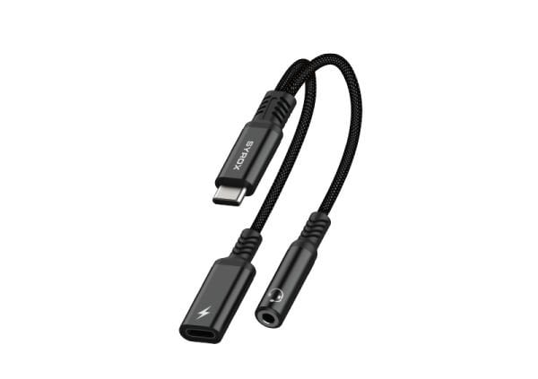 Syrox DT40T-TA Type-C - 1xType-C + 1x3.5mm AUX 2in1 Ses ve Şarj Ayırıcı Dönüştürücü - Siyah