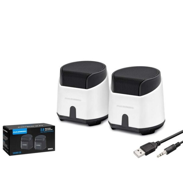 Hadron HD6024W 1+1 Kanal 2x3W Çıkışlı 3.5mm AUX Ses + USB Güç Beslemeli Bilgisayar Hoparlörü - Beyaz