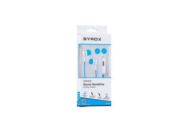 Syrox K7 1.20mt 3.5mm AUX Kablolu Mikrofonlu Kulakiçi Kulaklık - Mavi-Beyaz