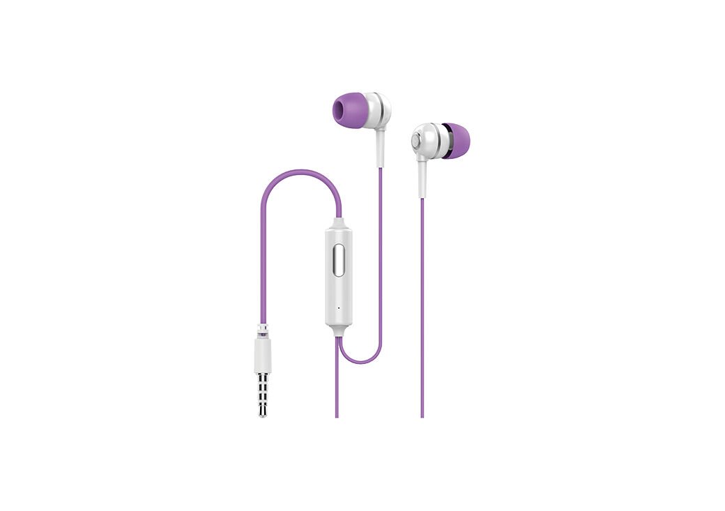 Syrox K7 1.20mt 3.5mm AUX Kablolu Mikrofonlu Kulakiçi Kulaklık - Mor-Beyaz
