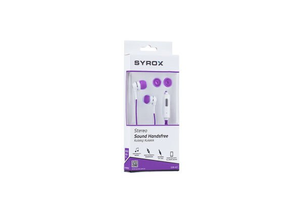 Syrox K7 1.20mt 3.5mm AUX Kablolu Mikrofonlu Kulakiçi Kulaklık - Mor-Beyaz