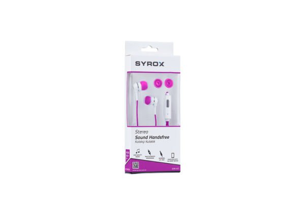 Syrox K7 1.20mt 3.5mm AUX Kablolu Mikrofonlu Kulakiçi Kulaklık - Pembe-Beyaz