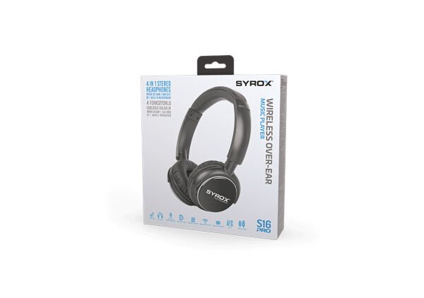 Syrox S16 Hafıza Kartı + 3.5mm AUX Destekli Bluetooth 5.0 Kablosuz Mikrofonlu Kulaküstü Kulaklık - Siyah