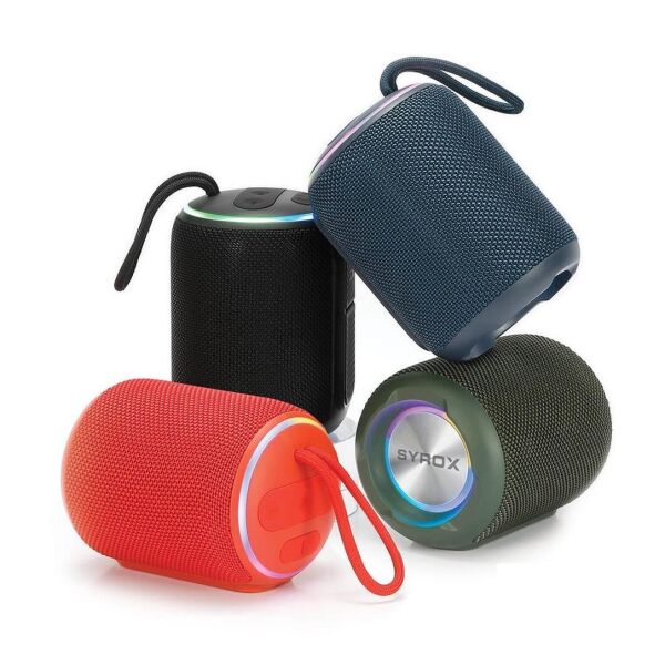 Syrox S33 RGB Ledli Hafıza Kartı + USB + 3.5mm AUX + FM + Eller Serbest 1x6W TWS Bluetooth 5.1 + EDR Kablosuz Hoparlör - Kırmızı